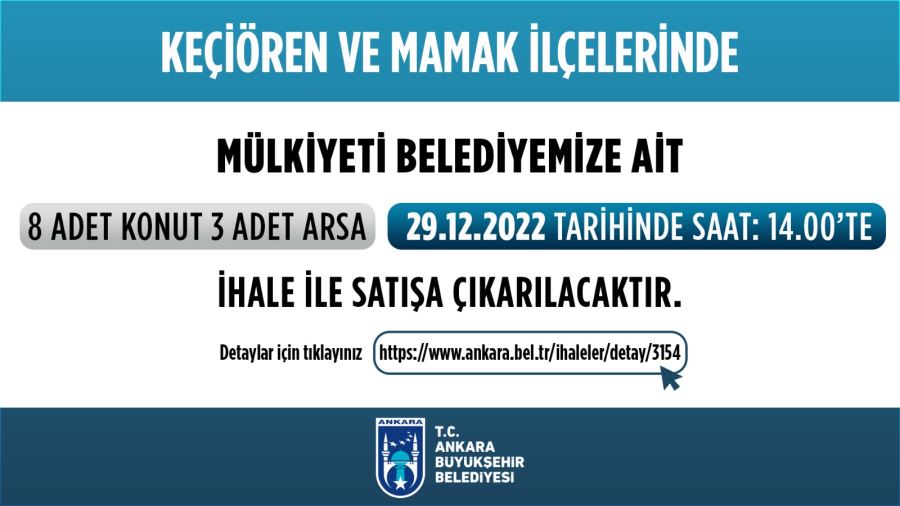 ABB 11 TAŞINMAZI İHALE YOLUYLA SATIŞA ÇIKARIYOR