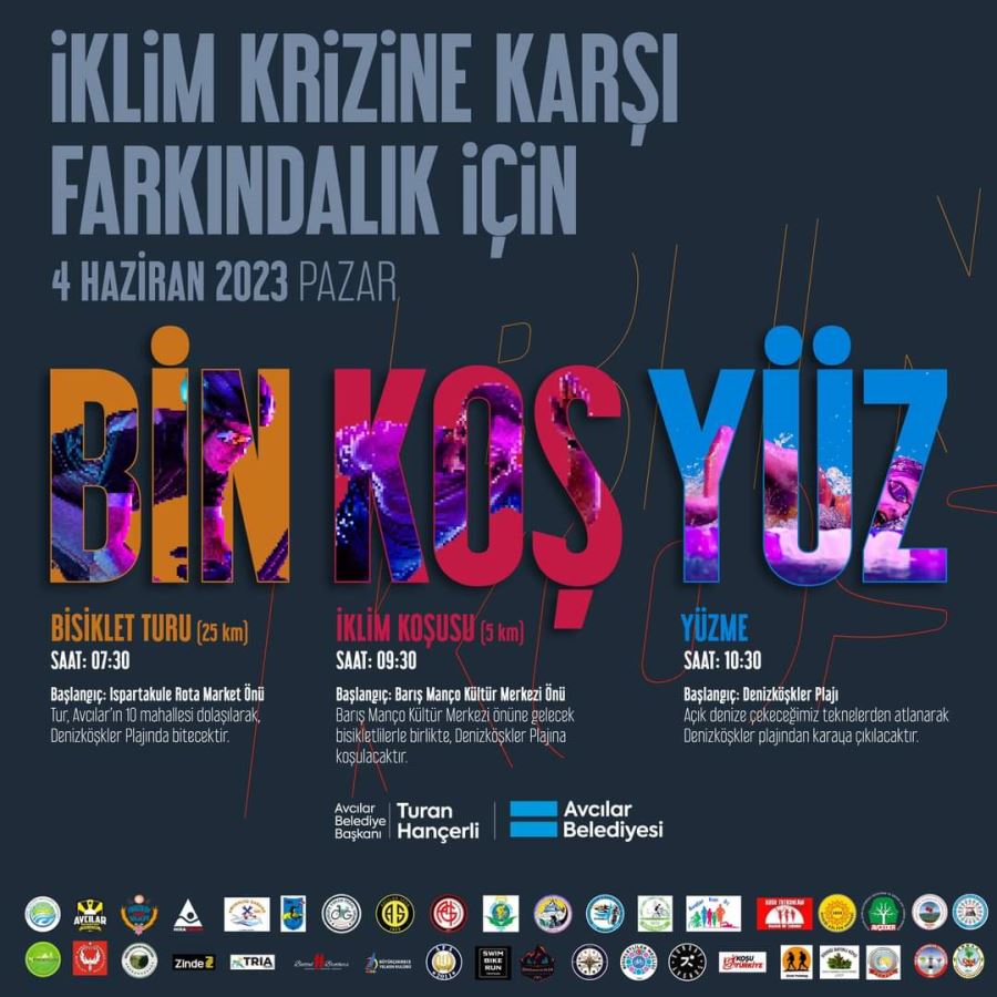 Avcılar Belediyesi, İklim Krizine Farkındalık İçin 4 Haziran Pazar günü “Bin,Koş, Yüz” etkinliği düzenleyecek.