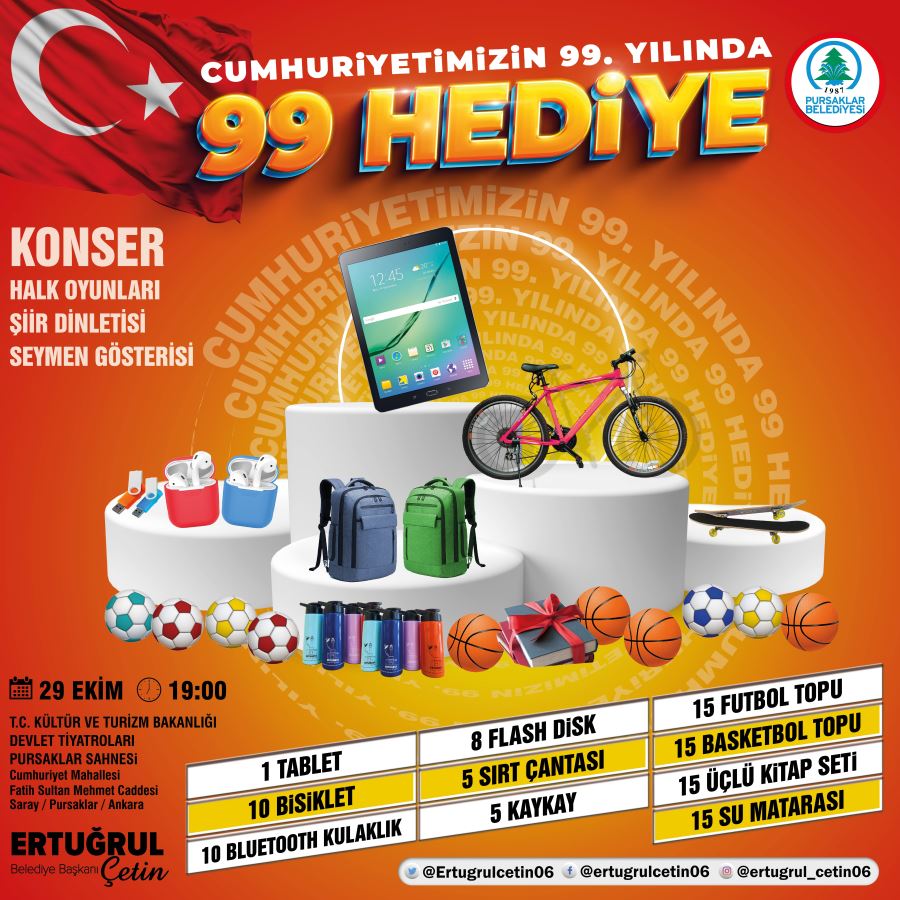 Pursaklar Belediyesi'nden Cumhuriyetin 99.Yılında 99 Hediye