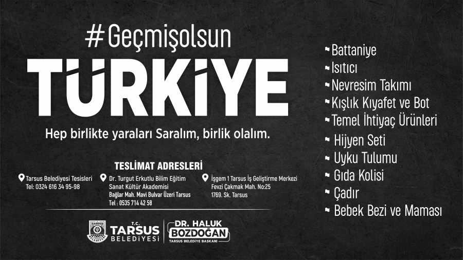 TARSUS BELEDİYESİ’NDEN DEPREMZEDELER İÇİN YARDIM KAMPANYASI